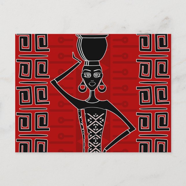 Carte Postale Ornement Éthique Africain Noir et rouge N1 (Devant)
