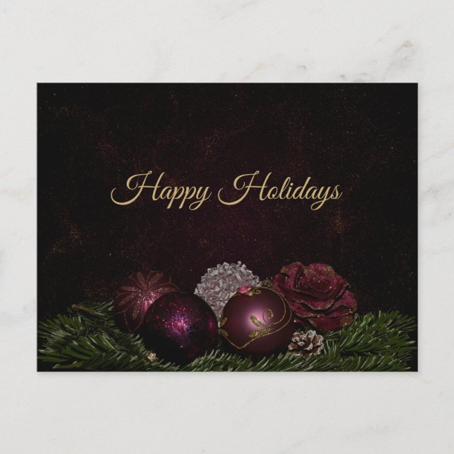 Carte Postale Ornement Rose Noël Vert Noir (Devant)
