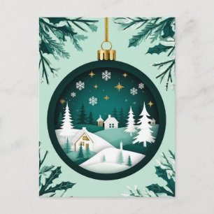 Carte Postale 🎄 Ornement Vert enneigé Lumineux ❄️ Noël Festif