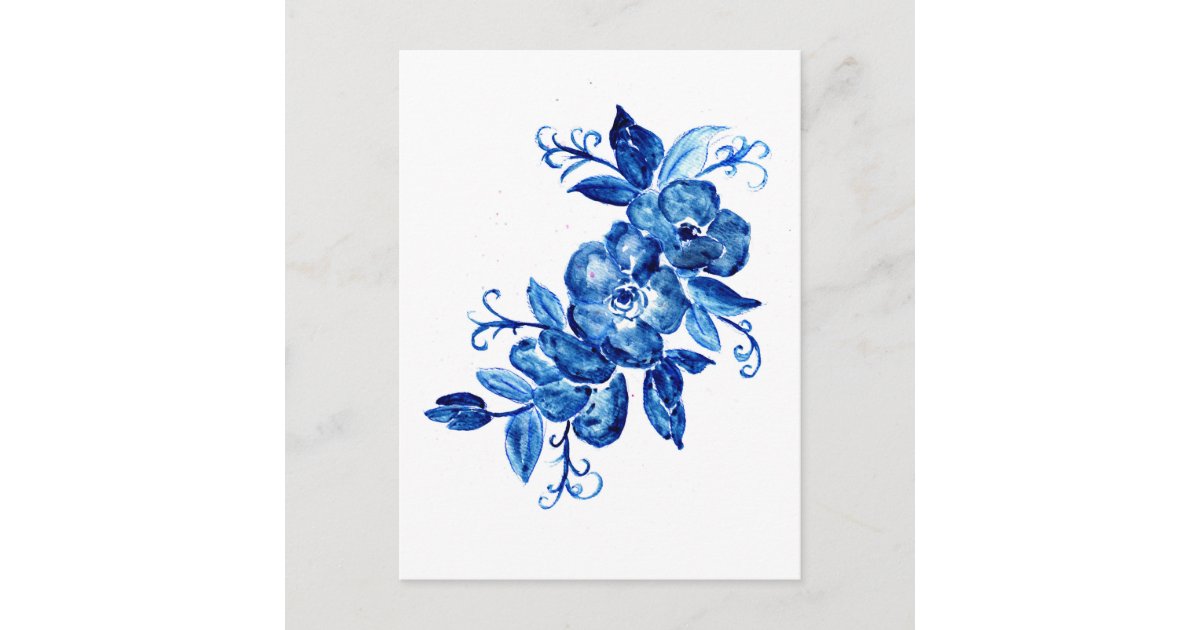 Carte Postale Ornements de fleurs bleues Aquarelle | Zazzle.fr
