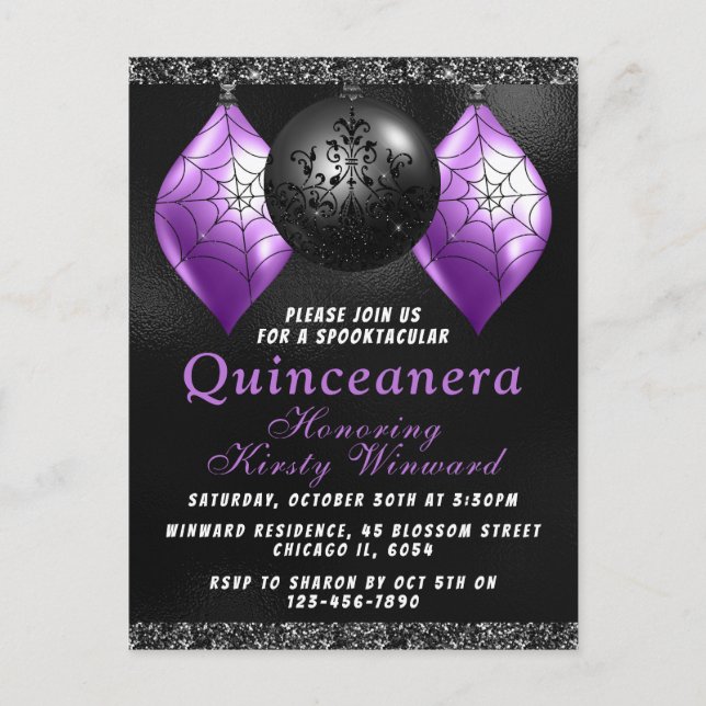 Carte Postale Ornements de Halloween Violet Noir Quinceañera (Devant)