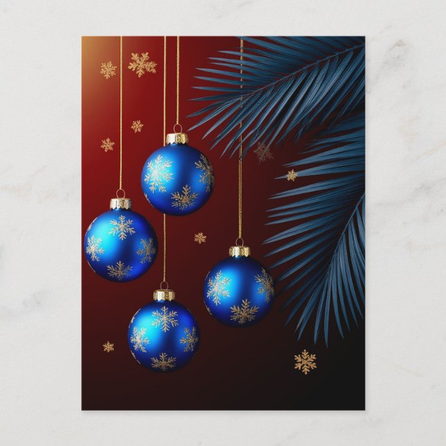 Carte Postale Ornements de Noël Bleus Élégants (Devant)