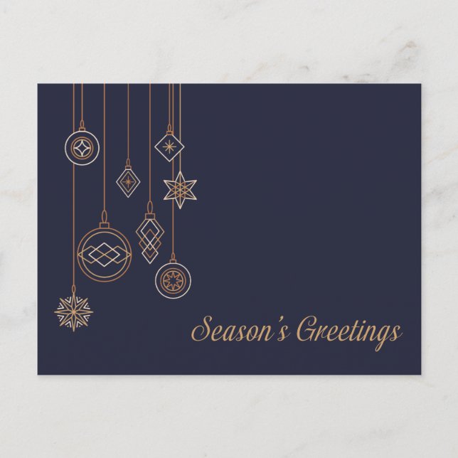 Carte Postale Ornements de Noël de la Marine et de l'or Saisons  (Devant)