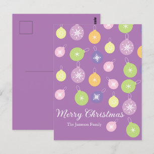 Carte Postale Ornements de Noël pastel flocons de neige violet