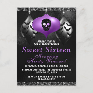 Carte Postale Ornements d'Halloween violet noir doux 16