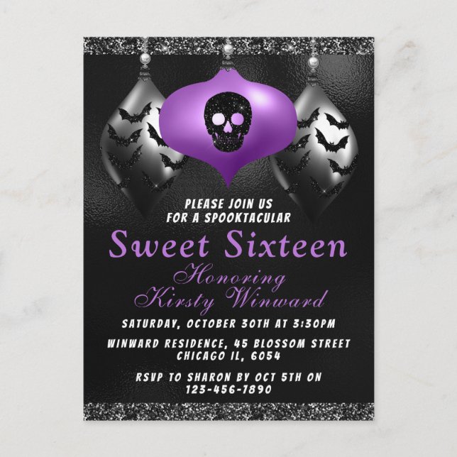 Carte Postale Ornements Halloween Violet Noir Sweet 16 (Devant)