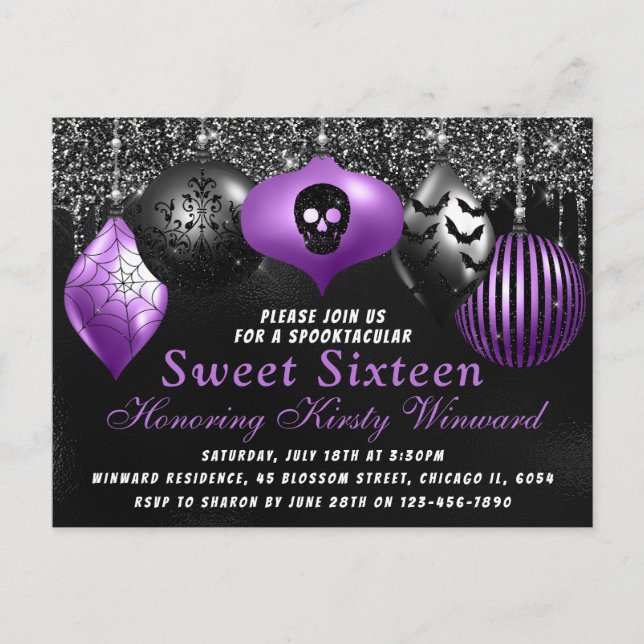 Carte Postale Ornements Halloween Violet Noir Sweet 16 (Devant)