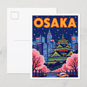 Carte Postale Osaka Japon Art Vintage Illustration Voyage