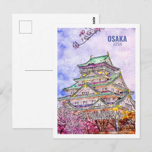 Carte Postale Osaka Japon Fameux Voyage Aquarelle Sketch (Devant / Derrière)