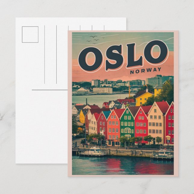 Carte Postale Oslo maisons colorées Norvège vintage et cadeaux (Devant / Derrière)