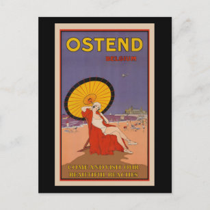 Carte Postale Ostende, affiche de voyage vintage belge,