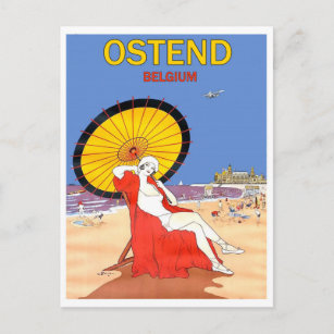 Carte Postale Ostende, Belgique, femme sur la plage avec parasol
