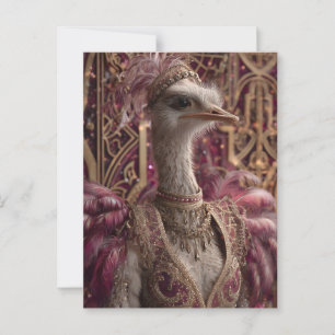 Carte Postale Ostrich dans Ornate Royal Gown et Couronne