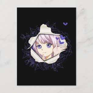 Carte Postale Otaku Anime Girl Kawaii Coeurs Aimer mignon Manga