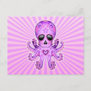 Carte Postale Otopus Zombie au crâne de sucre mignon - violet