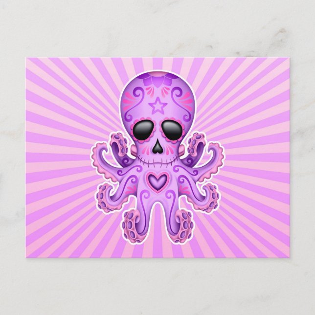Carte Postale Otopus Zombie au crâne de sucre mignon - violet (Devant)