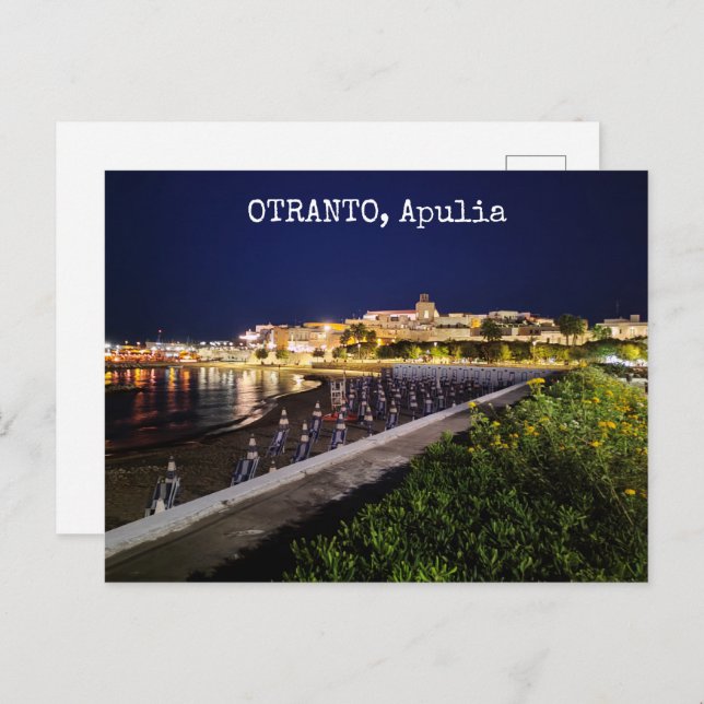 Carte Postale Otranto personnalisé de nuit, Pouilles, Italie, (Devant / Derrière)