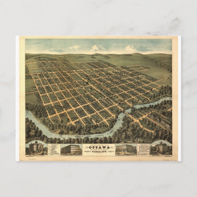 Carte Postale Ottawa, Kansas en 1872 (Devant)