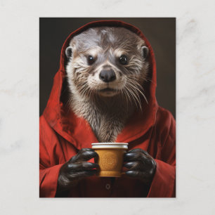 Carte Postale Otter adorable avec café