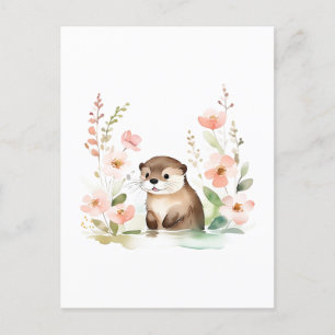Carte Postale Otter Adorable Avec Fleurs
