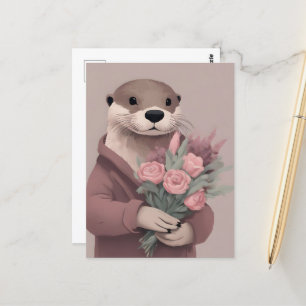 Carte Postale Otter Adorable Avec Fleurs