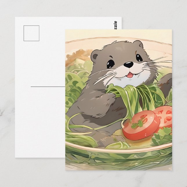 Carte Postale Otter Adorable Avec Salade D'Algues (Devant / Derrière)