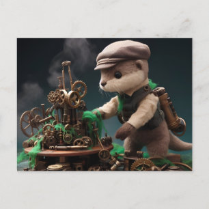 Carte Postale Otter adorable Steampunk fonctionne sur les machin