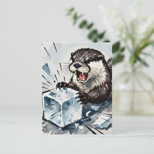 Carte Postale Otter Angry and Breaking Ice (Debout devant)