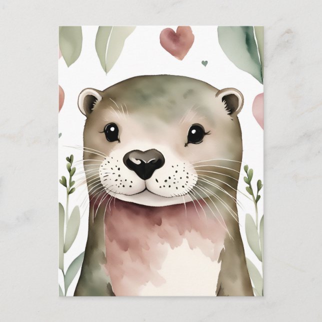 Carte Postale Otter aquarelle adorable (Devant)