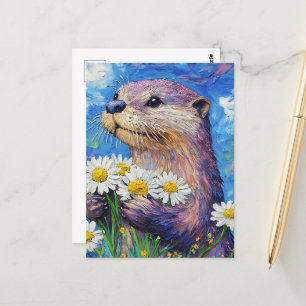 Carte Postale Otter avec marguerites