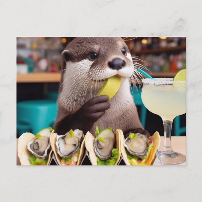 Carte Postale Otter avec Osyster Tacos et Margarita (Devant)