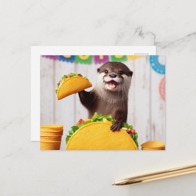 Carte Postale Otter Avec Tacos (Devant/Arrière en situation)