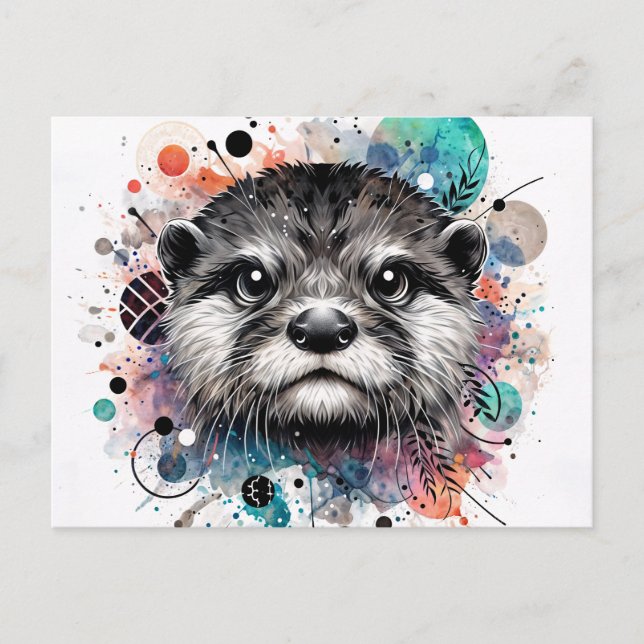 Carte Postale Otter Colorful Watercolor Art (Devant)
