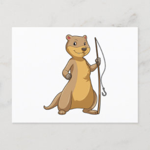 Carte Postale Otter comme Fisher avec canne à pêche