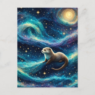 Carte Postale Otter dans un océan étoilé