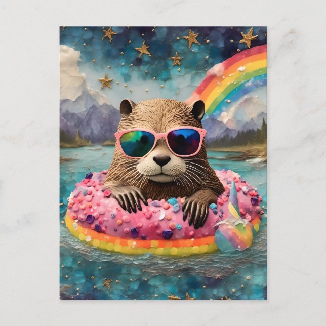 Carte Postale Otter dans une noix de Doughnut lors d'un voyage e (Devant)