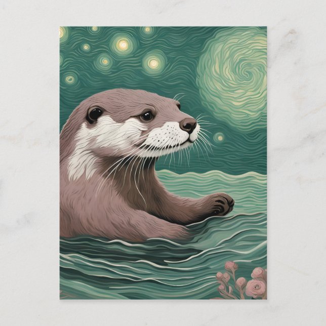 Carte Postale Otter dans une nuit étoilée Ocean Sage et couleur  (Devant)