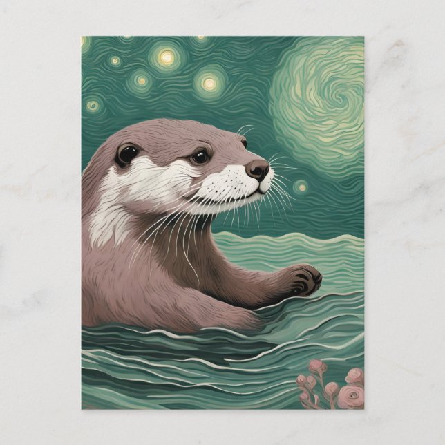 Carte Postale Otter dans une nuit étoilée Rose (Devant)
