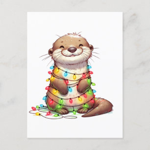 Carte Postale Otter de Noël mignonne et festive enveloppé dans l