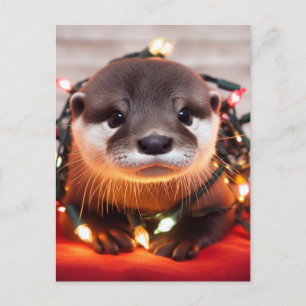 Carte Postale Otter de Noël mignonne et festive enveloppé dans l