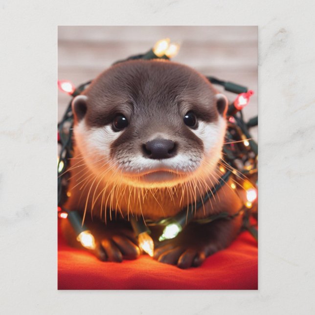 Carte Postale Otter de Noël mignonne et festive enveloppé dans l (Devant)