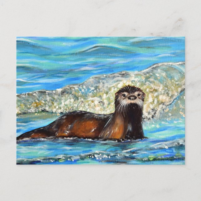 Carte Postale Otter in the Waves 2 Peinture (Devant)