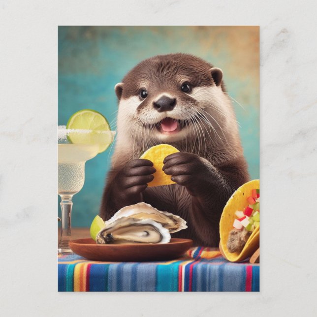 Carte Postale Otter Manger Tacos et Osysters (Devant)