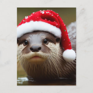 Carte Postale Otter Santa Hat adorable