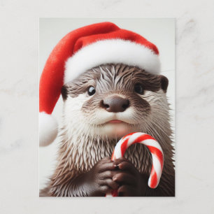Carte Postale Otter Santa Hat Sucre de canne adorable