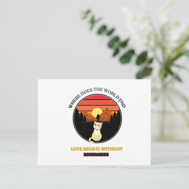 Carte Postale Où le monde se termine | Chat mignon Rétro Coucher (Debout devant)