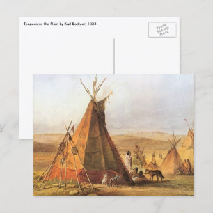 Carte Postale Ouest d'Amérique vintage, Teepees on Plain par Bod