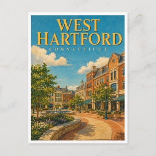 Carte Postale Ouest Hartford Connecticut Blue Back GeoSaga