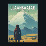 Carte Postale Oulan-Bator Mongolie Voyage Art Vintage<br><div class="desc">Oulan-Bator rétro design de voyage vectoriel. Il se trouve dans la vallée de la rivière Tuul,  en bordure du parc national Bogd Khan Uul.</div>