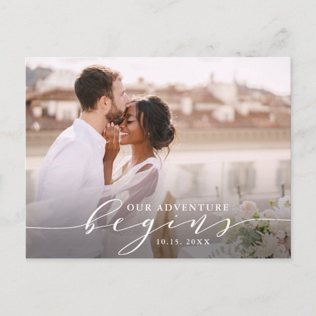 Carte Postale Our Adventure Begins | Wedding Photo Save The Date (Devant)